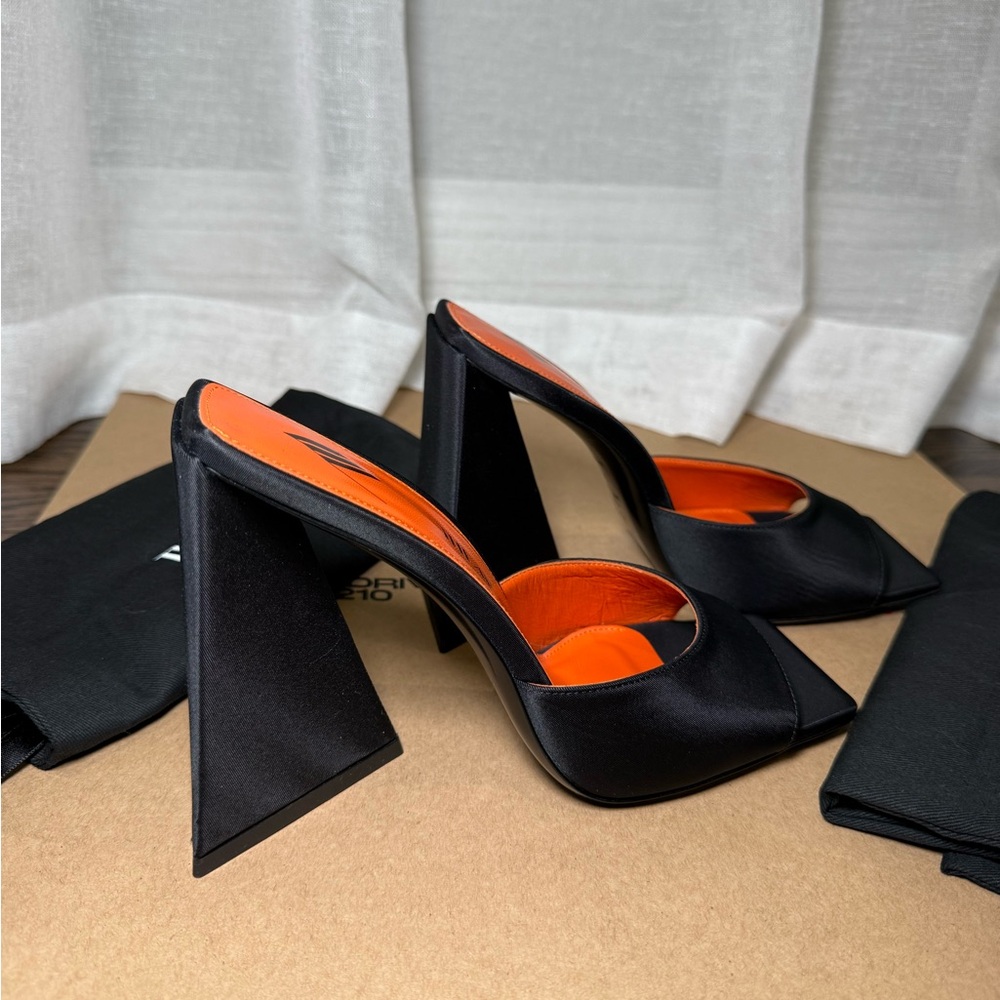 The Attico Devon Mules Black Satin Sculptural Heel EU 38 - Picture 3 of 5